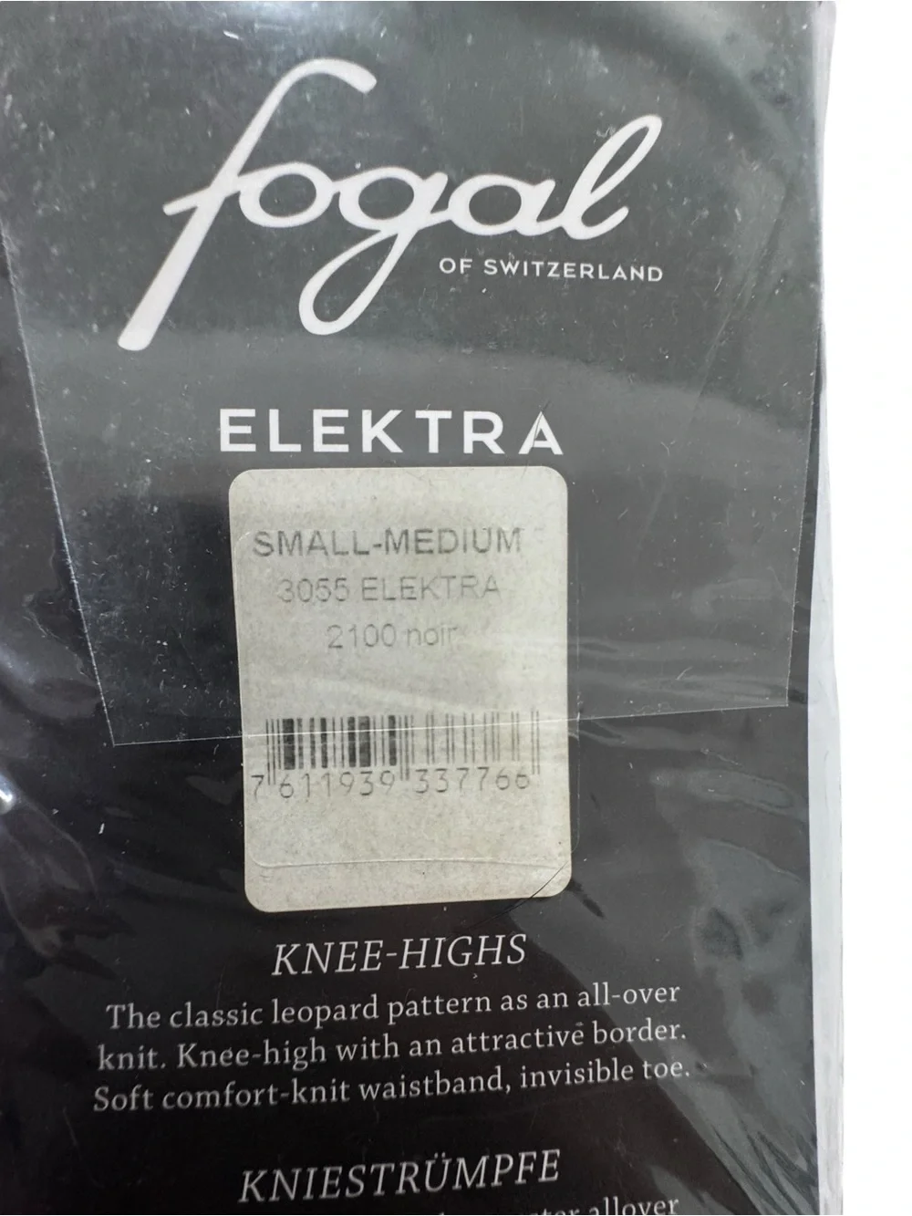 Elektra Knee-High Sheer Socks in Black - Leopard Pattern S/M